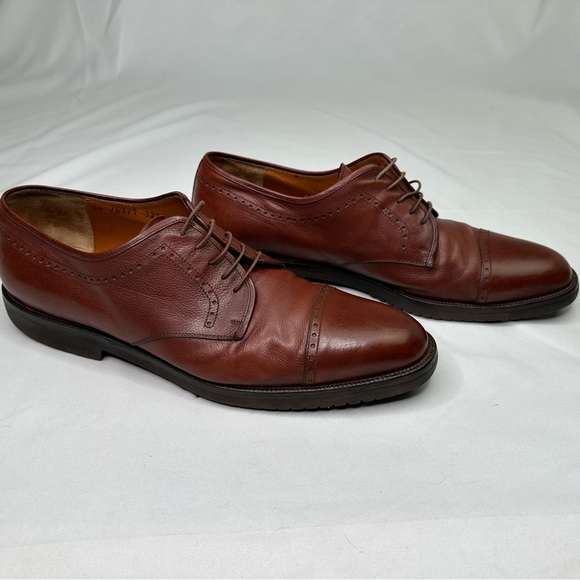 Salvatore Ferragamo Dress Shoes Mens 10 D Leather Brown Cap Toe Vibram Gumlite - Picture 3 of 10